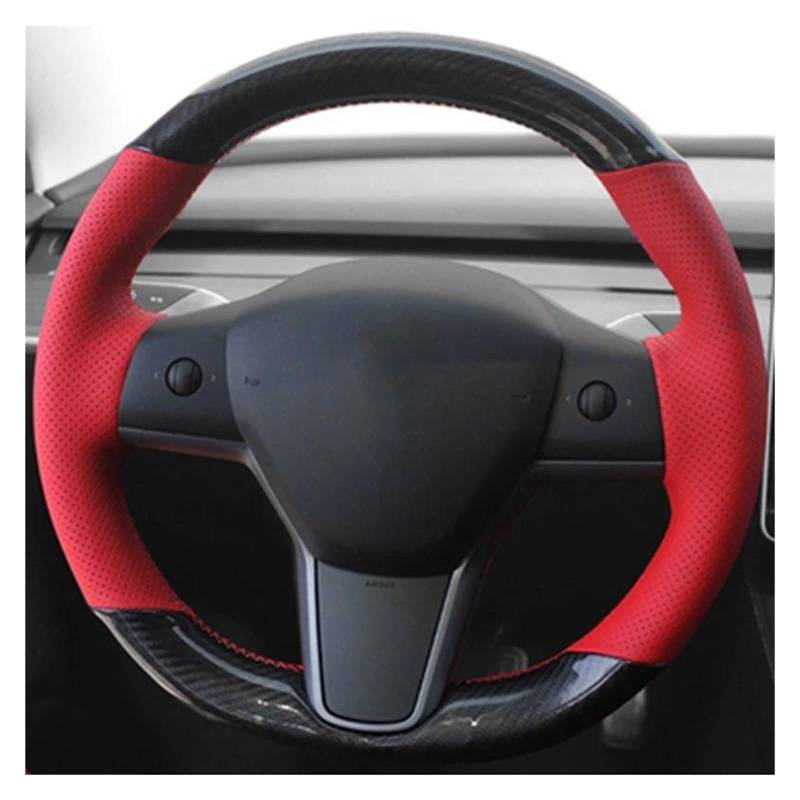 Auto Lenkradbezug Für Tesla Für Modell 3 2015-2021 Für Modell Für Y 2019-2021 Auto Lenkrad Abdeckung Wrap Non-Slip Echtes Leder Wildleder Leder Geflecht Lenkrad Bezug(K) von bcumst
