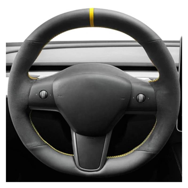 Auto Lenkradbezug Für Tesla Für Modell 3 2015-2021 Für Modell Für Y 2019-2021 Auto Lenkrad Abdeckung Wrap Non-Slip Echtes Leder Wildleder Leder Geflecht Lenkrad Bezug(Op) von bcumst