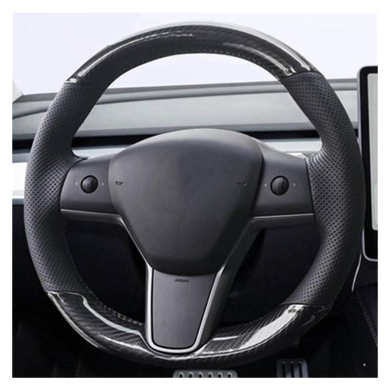 Auto Lenkradbezug Für Tesla Für Modell 3 2015-2021 Für Modell Für Y 2019-2021 Auto Lenkrad Abdeckung Wrap Non-Slip Echtes Leder Wildleder Leder Geflecht Lenkrad Bezug(U) von bcumst