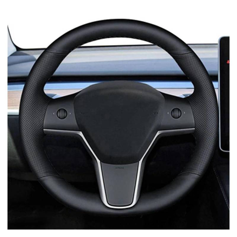 Auto Lenkradbezug Für Tesla Für Modell 3 2015-2021 Für Modell Für Y 2019-2021 Auto Lenkrad Abdeckung Wrap Non-Slip Echtes Leder Wildleder Leder Geflecht Lenkrad Bezug(Ww) von bcumst