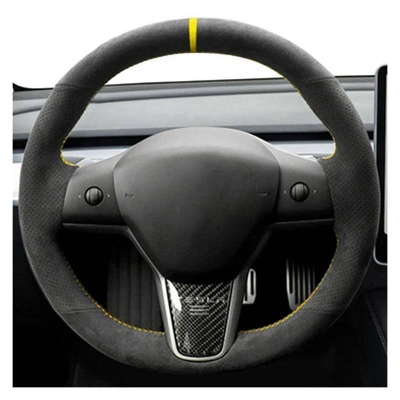 Auto Lenkradbezug Für Tesla Für Modell 3 2015-2021 Für Modell Für Y 2019-2021 Auto Lenkrad Abdeckung Wrap Non-Slip Echtes Leder Wildleder Leder Geflecht Lenkrad Bezug(Y) von bcumst