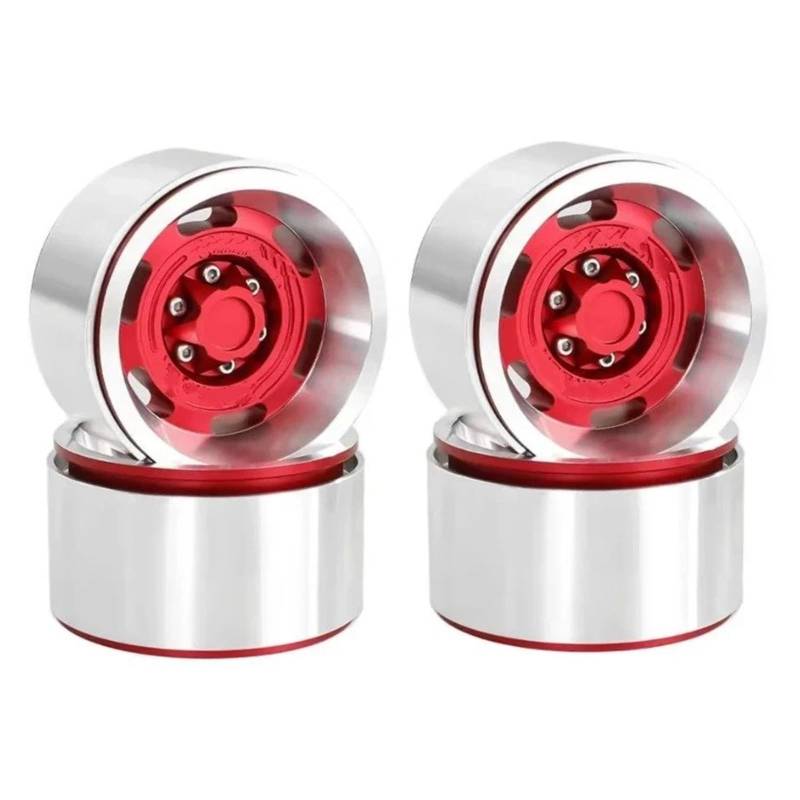 Spurverbreiterungen RC Crawler Auto Axial SCX10 Pro Capra Traxxas TRX4 D90 Redcat RC Auto 4 Stück Metall 1,9 Zoll Beadlock Felge Radnabe Für 1/10 Flansch-Radnaben-Distanzstück(Red) von bcumst
