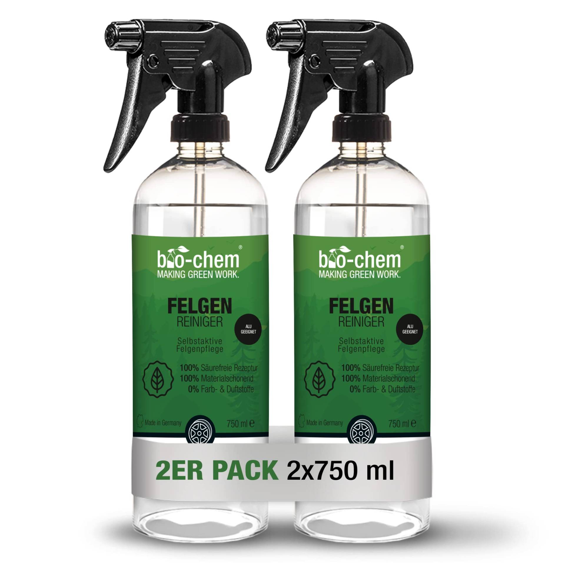 bio-chem Felgenreiniger 2X 750 ml - Extrem stark gegen Schmutz, sanft zu Allen Felgen: Stahl- und Alufelgen, Chrom poliert und matt - säurefrei und biologisch abbaubar - Made in Germany von bio-chem