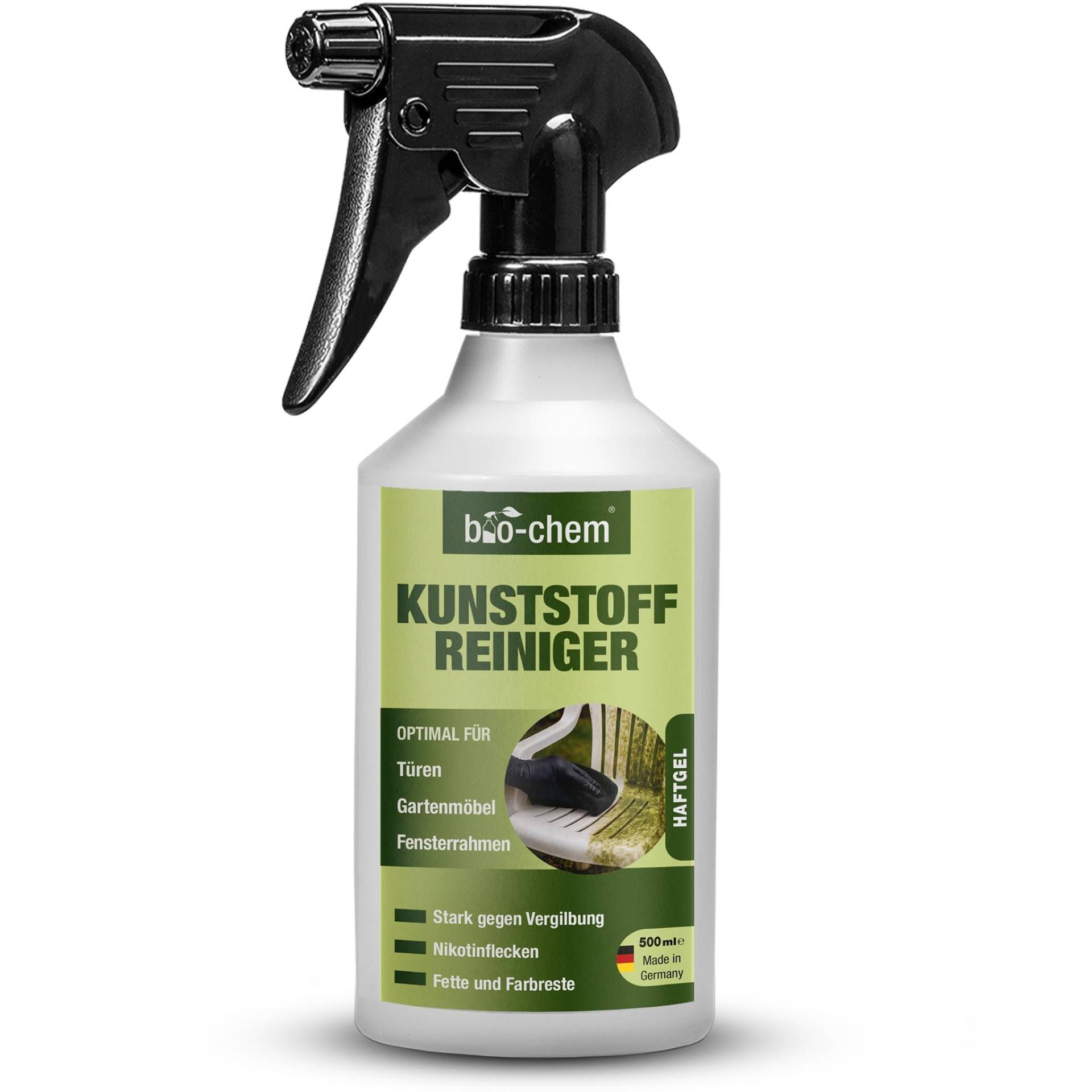 bio-chem Kunststoffreiniger 500 ml, PVC- Reiniger, Rauchgeruch-Entferner, Nikotin -Entferner, Kraftreiniger für Kunststoff - Fenster, Fenster-Rahmen, Heizkörper, Gartenmöbel, u.v.m. von bio-chem