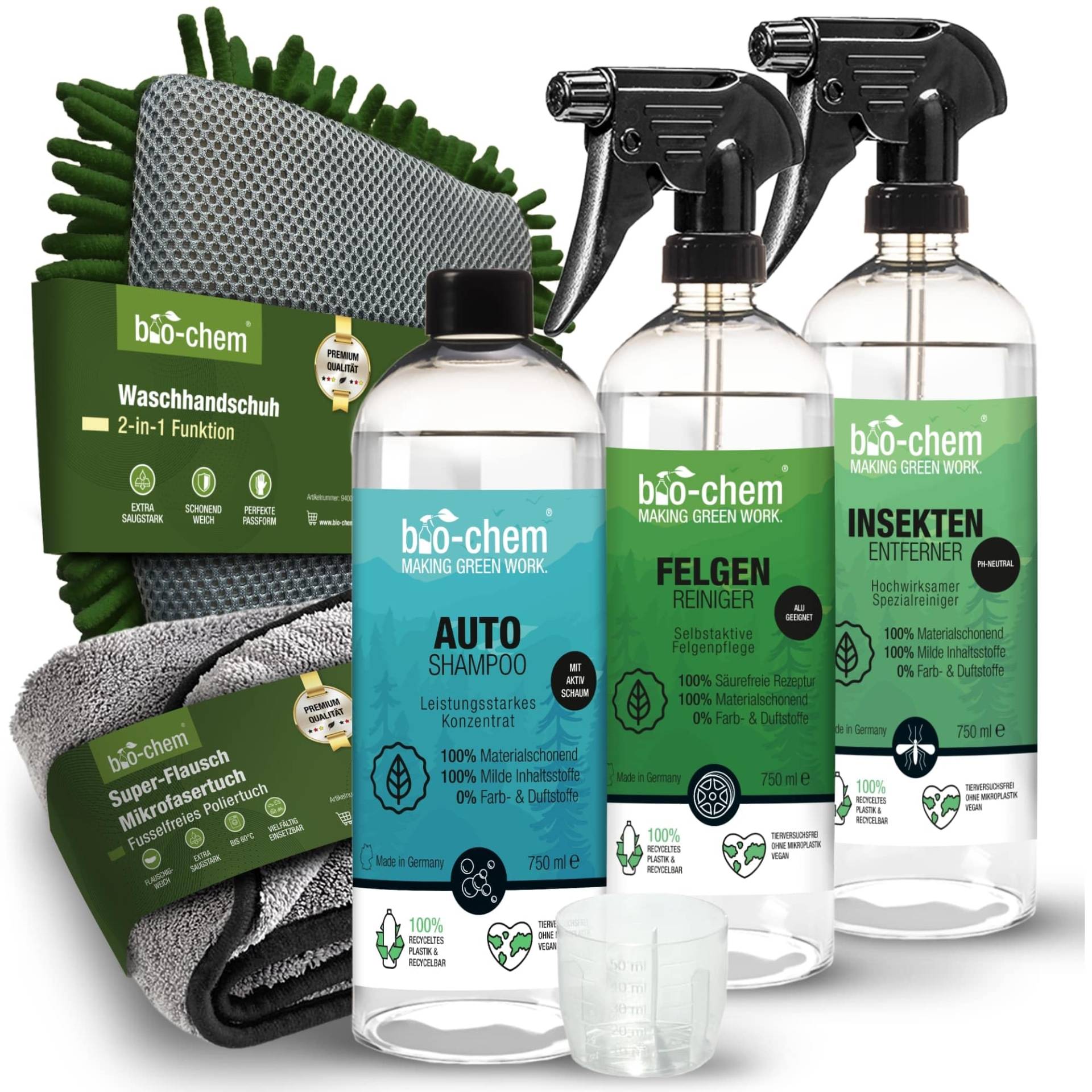 bio-chem Auto Reinigungsset Aussen Profi 5-teilig - für lackschonende Reinigung Aller KFZ-Oberflächen - Auto-Shampoo, Insektenentferner, Felgenreiniger, Flausch-Tuch & 2-in-1 Mikrofaser-Handschuh bio-chem Auto Reinigungsset Aussen Profi 5-teilig - für lackschonende Reinigung Aller KFZ-Oberflächen - Auto-Shampoo, Insektenentferner, Felgenreiniger, Flausch-Tuch & 2-in-1 Mikrofaser-Handschuh von bio-chem