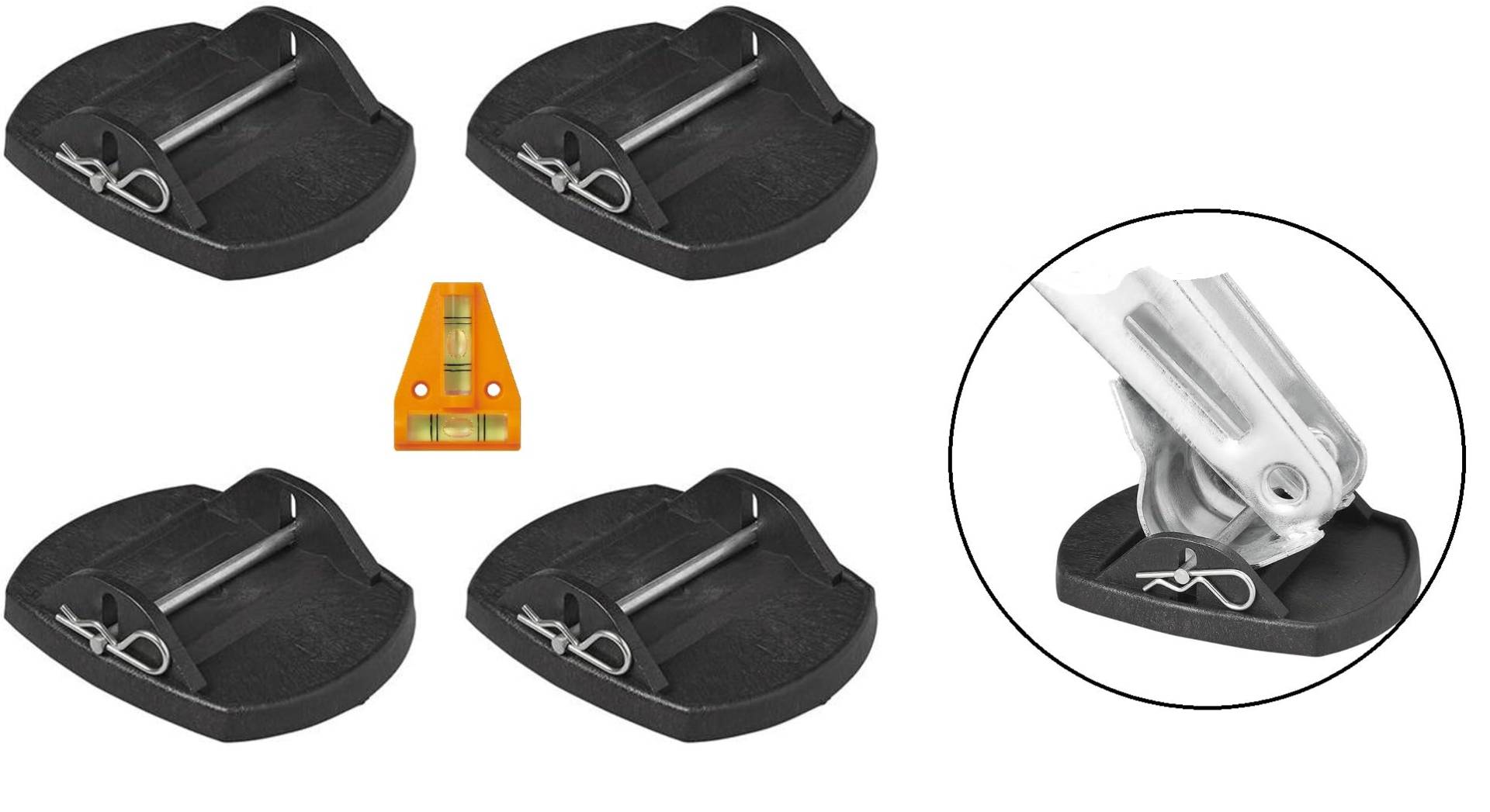 Set: 4 x Stützplatten mit Sicherungsstift für Kurbelstützen Wohnwagen, Wohnwagenstützen Stützen Wohnmobil Caravan 18x14 cm, Unterlegplatten + gratis Miniwasserwaage Set: 4 x Stützplatten mit Sicherungsstift für Kurbelstützen Wohnwagen, Wohnwagenstützen Stützen Wohnmobil Caravan 18x14 cm, Unterlegplatten + gratis Miniwasserwaage von blntackle76