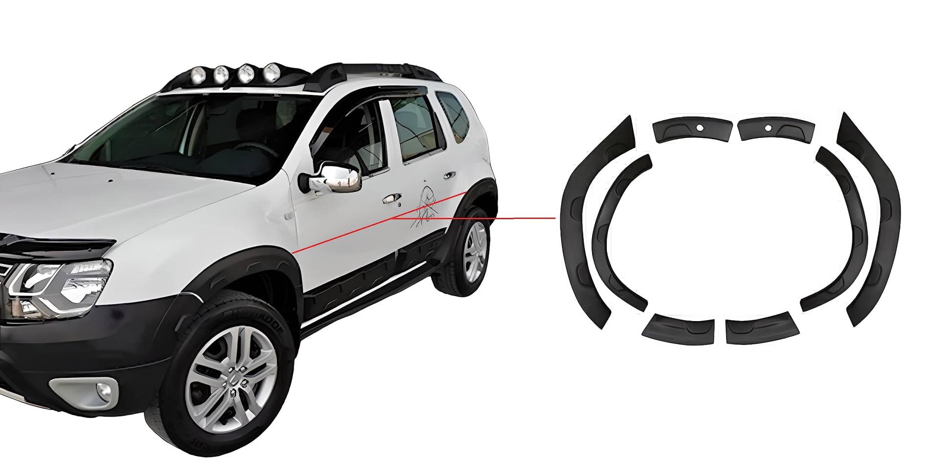 ABS Kotflügel-Zierleisten-Kit, 8-teiliges Offroad-Modell, 2010–2017 für Dacia Duster von boa line