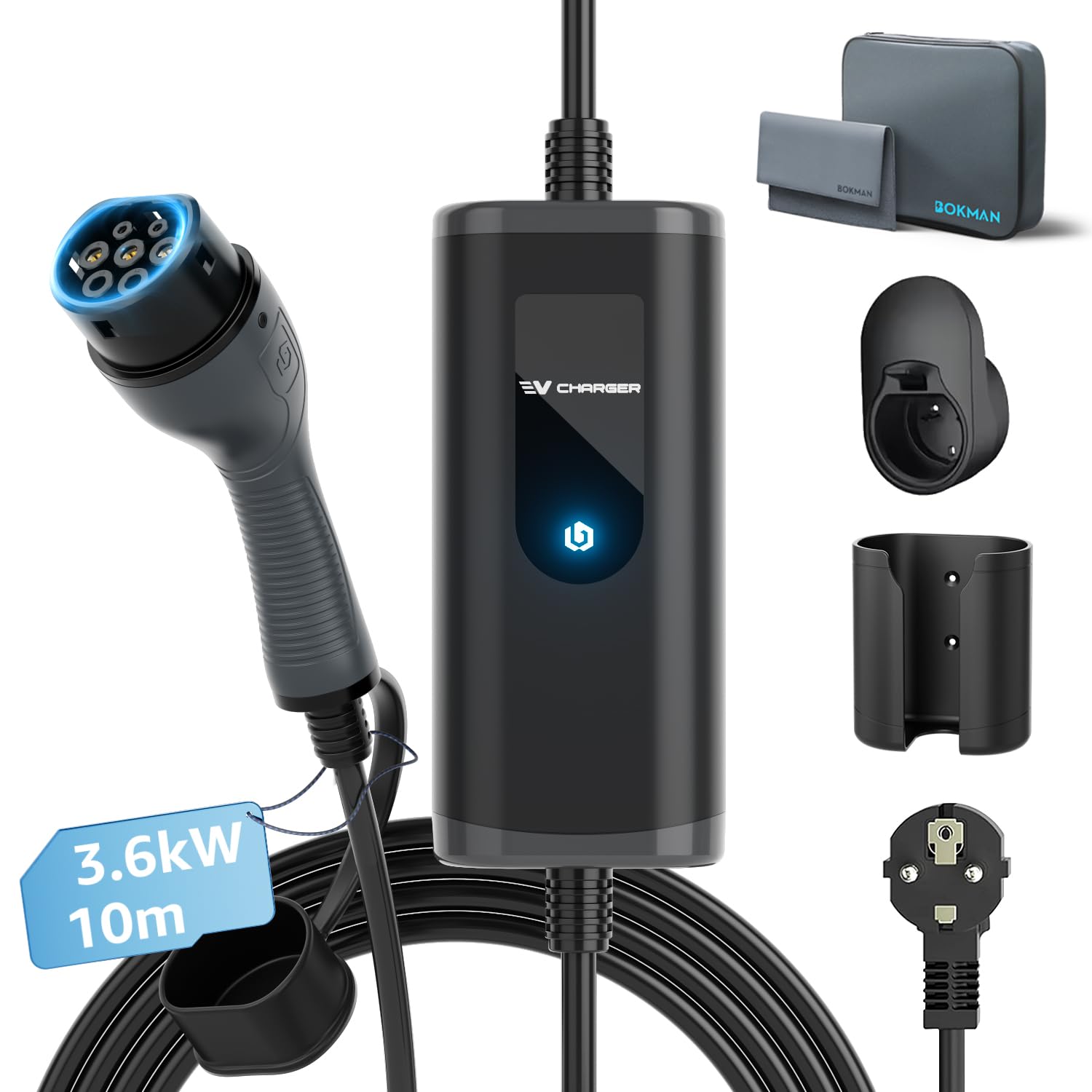 bokman Typ 2 Schuko EV-Ladegerät, 10 Meter | 16A | 3,68kW | IP65 Wasserdicht, Tragbares EV-Ladegerät für IEC 62196-2 mit Tragetasche & Mikrofaserhandtuch bokman Typ 2 Schuko EV-Ladegerät, 10 Meter | 16A | 3,68kW | IP65 Wasserdicht, Tragbares EV-Ladegerät für IEC 62196-2 mit Tragetasche & Mikrofaserhandtuch von bokman