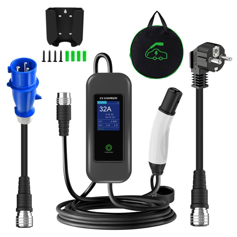 budiniao Tragbares 7KW/5M/32A EV Ladegerät, automatische Stromerkennung und APP Steuerung, passend für Modell 3 Y S X EV Ladegerät von budiniao