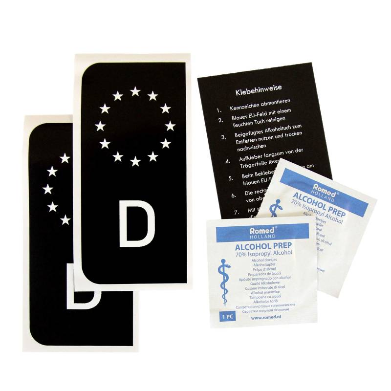 2x Kennzeichen Nummernschild schwarz Aufkleber Sticker EU-Feld SET inkl. 2x Reinigungstücher + Klebeanleitung von buzz.lighter