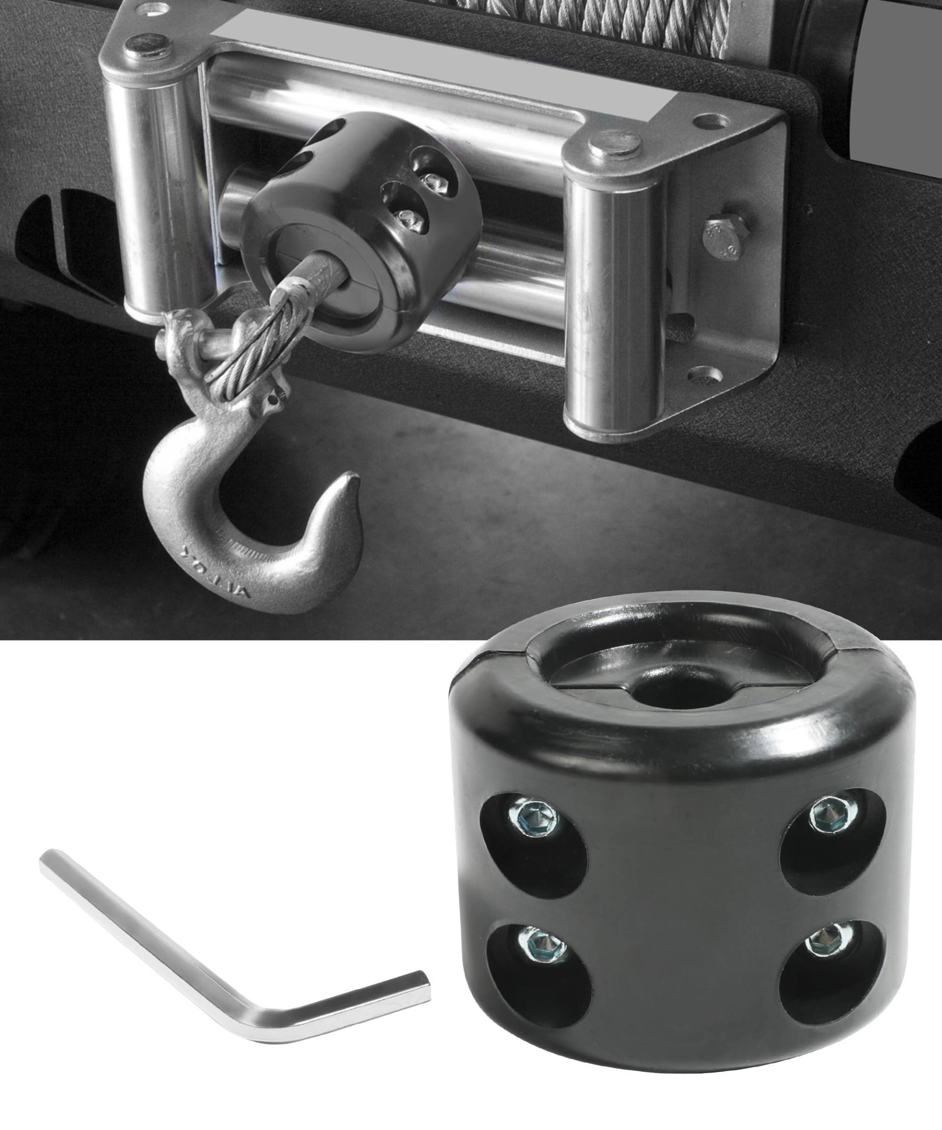 bylikeho Gummi-Windenstopper, Seilwinde, Seilschoner, Hakenstopper mit Inbusschlüssel, Autozubehör, Windenseil, Stoßdämpfer, saugfähiger Stopper (schwarz) von bylikeho
