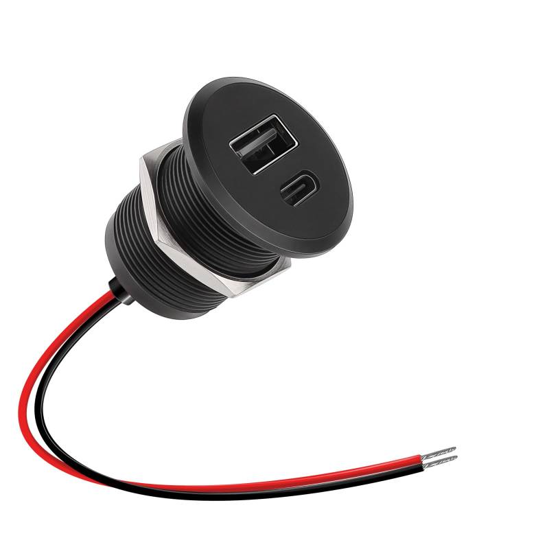 CamperXlite 24W 12V USB Steckdose Wohnmobil -QC 3.0 et PD 3.0, Aluminium Yacht USB Dose KFZ Schnellladegerät für Wohnwagen Anhänger Van LKW Boot (1 Stk.) von camperxlite