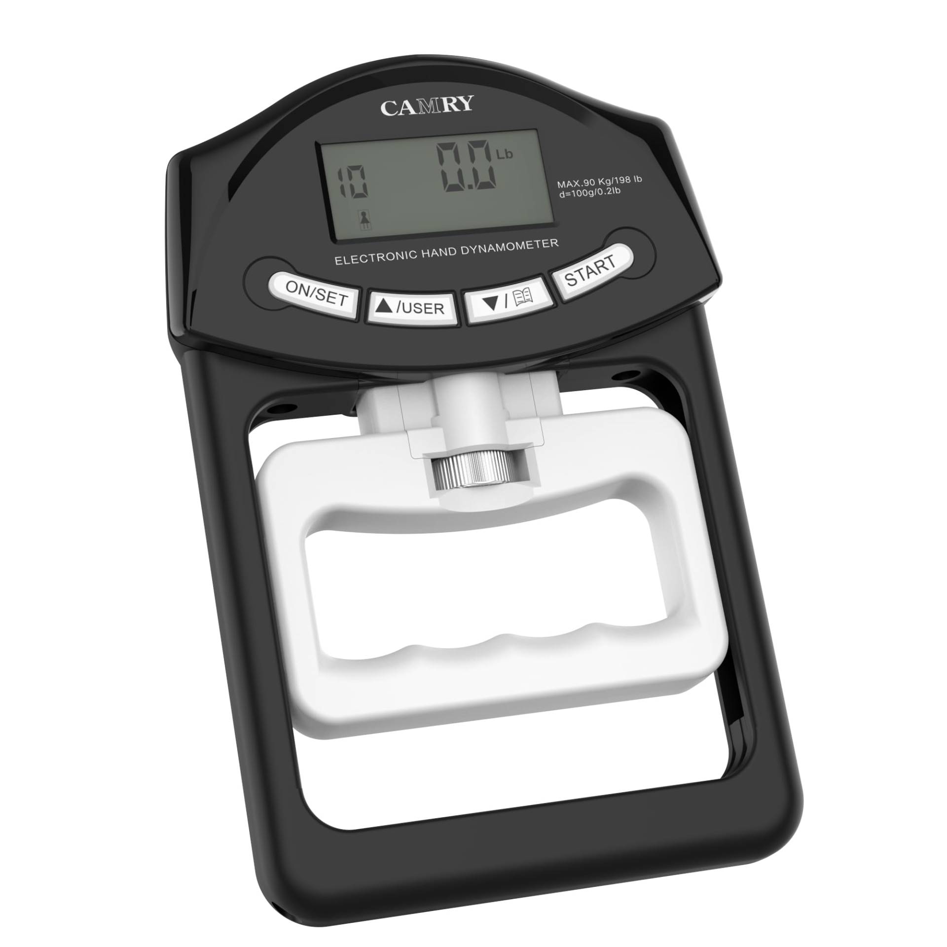 camry Digitales Hand-Dynamometer, Messgerät zur Messung der Griffstärke, automatische Erfassung der elektronischen Handgriffkraft, 198 lbs/90 kg, Schwarz und Weiß von camry