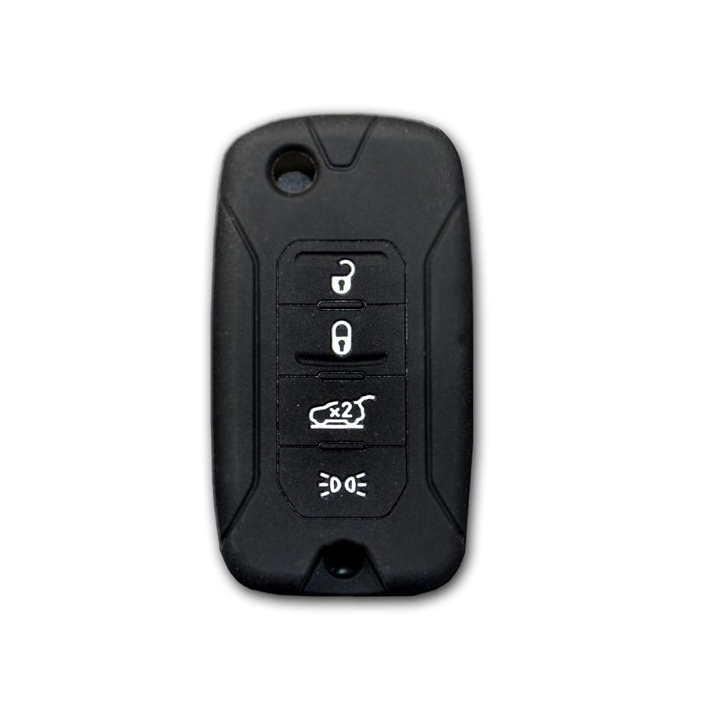 Schlüsselgehäuse für Jeep Renegade Cherokee aus Silikon mit 4 Tasten, Farbe: Schwarz von car passion