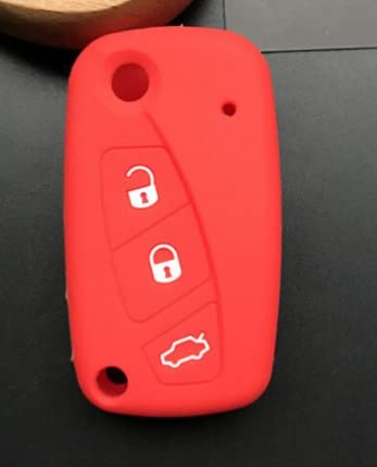 Schlüsselhülle kompatibel mit Fiat Panda Grande Punto Idea Ducato Doblo' Lancia Ypsilon Musa Silikon Gummi 3 Tasten Schlüsselanhänger Weich Schutz Fernbedienung Auto (Rot) von car passion