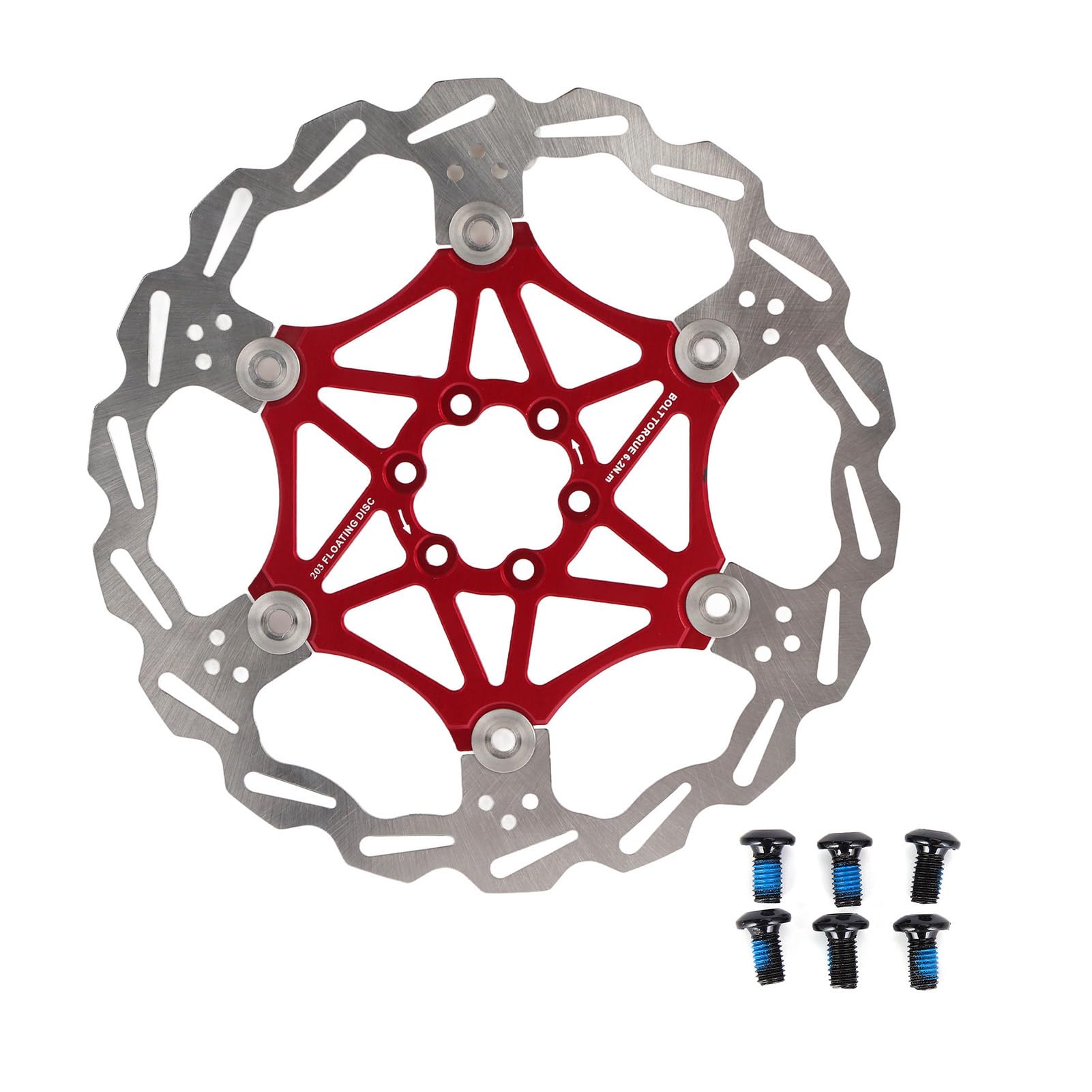 Brake Disc, 160/180/203mm Mountain Bike Type Floating Brake Disc Brake Rotors with Bolts Bicycle Brake Pad Rear Brake Disc Rotor Disk Cycling Accessory for Bike (Rot) von cardyven