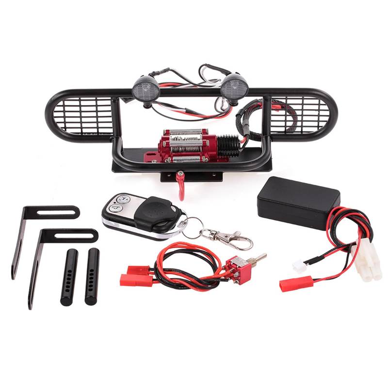Rostfreier Stoßdämpfer vorne mit runder quadratischer LED-Lampe, Anhängerhaken, Seilwinde, Zubehör für D90 D110 Defender von carotoe