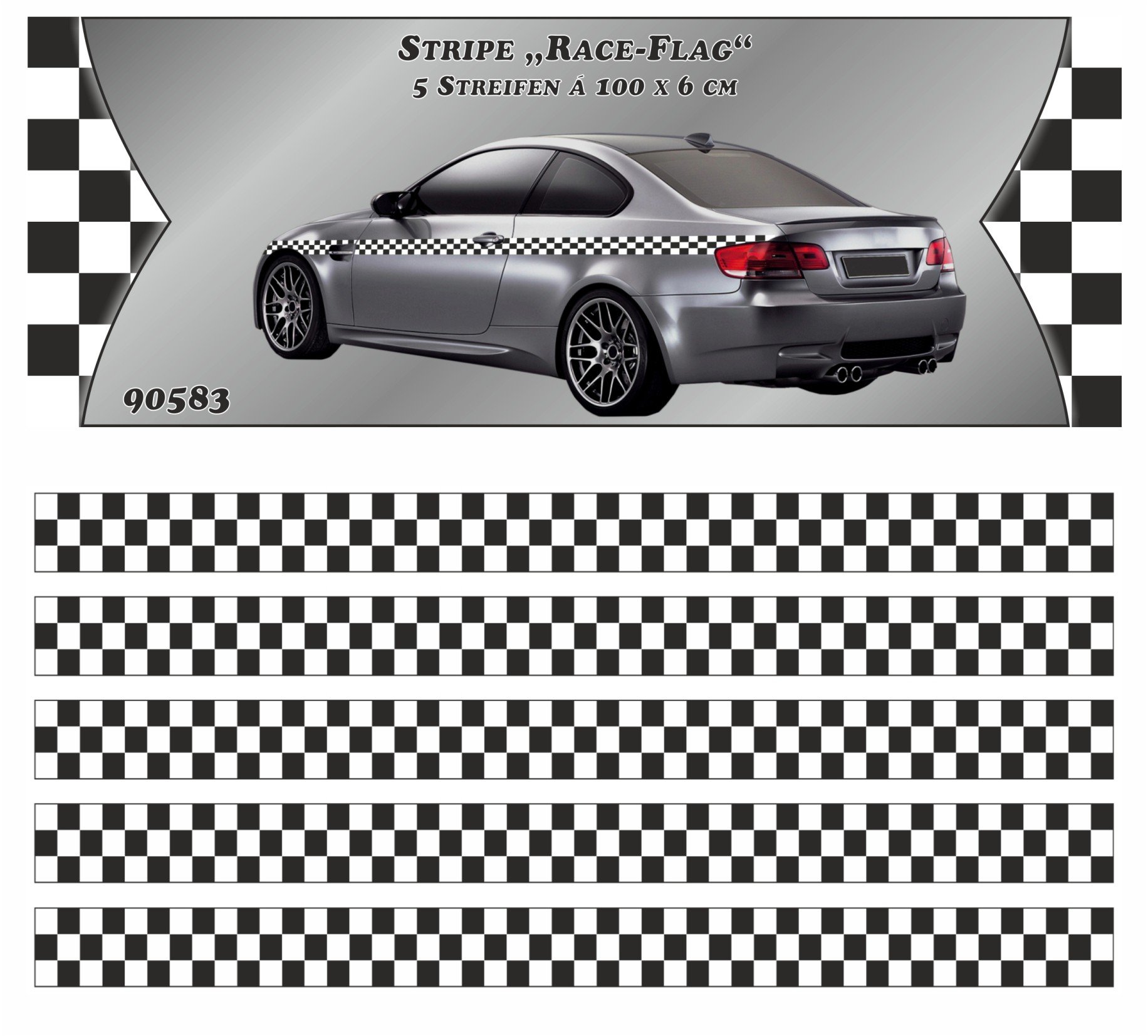 carstyling XXL Race-Flag-Stripe Streifen 60 mm x 5 Stück á 1 m ~~~~~ schneller Versand innerhalb 24 Stunden ~~~~~ von carstyling XXL