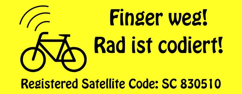 carstyling XXL Aufkleber Finger Weg! Rad ist codiert! Registered Satellite: SC 830510 gelb von carstyling XXL
