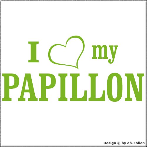 cartattoo4you® AI-01939 | I Love (als Herz) My Papillon | Autoaufkleber Aufkleber Farbe apfelgrün, in 24 Farben erhältlich, glänzend, 15 x 7 cm, Motiv Copyright by dh-Folien von cartattoo4you