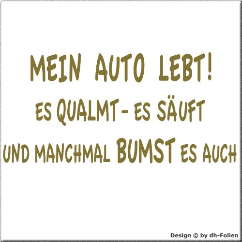 cartattoo4you® AK-00548 | Mein Auto LEBT - ES QUALMT ES SÄUFT UND MANCHMAL BUMST ES AUCH | Autoaufkleber Aufkleber Farbe Gold,in 24 Farben erhältlich 20 x 10 cm von cartattoo4you