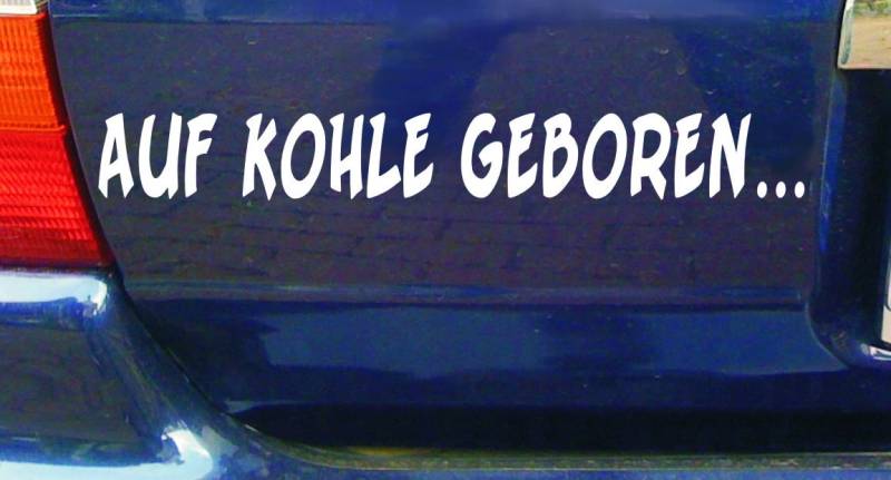 cartattoo4you® AK-01512 | AUF Kohle GEBOREN | Autoaufkleber Aufkleber Farbe weiß, in 24 Farben erhältlich, glänzend 20 x 2,5 cm, Waschstrassenfest Spruch Sticker von cartattoo4you