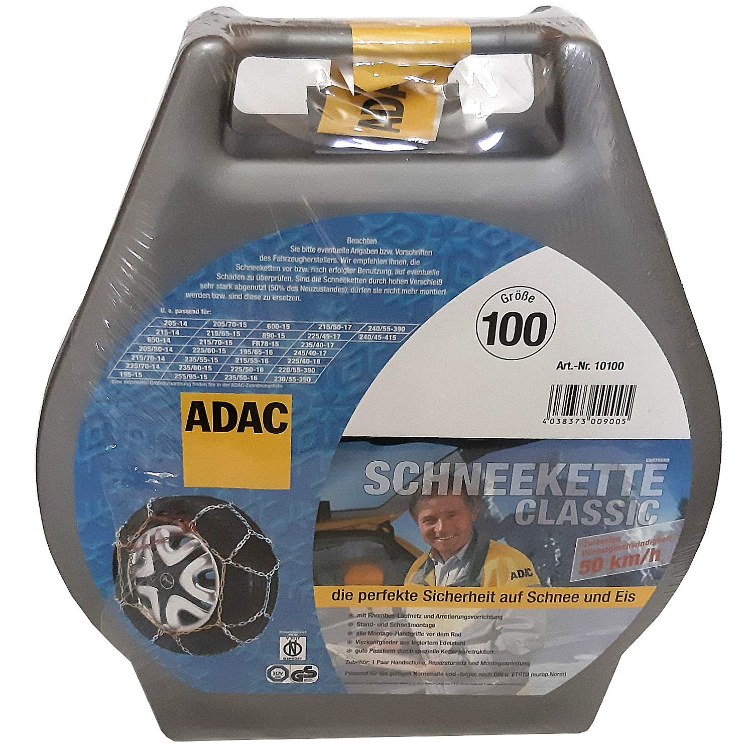 ADAC Classic 100 Schneekette für Radgrößen 205 215 220 225 230 235 240 245 255 von cartrend