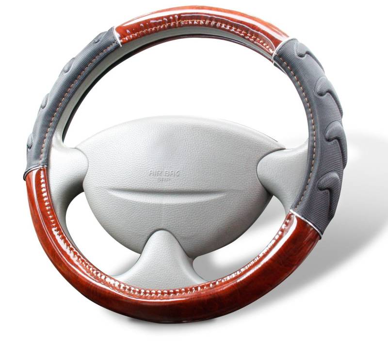 Cartrend 60293 Premium Lenkradhülle Schwarz mit Edelholz-Optik von cartrend