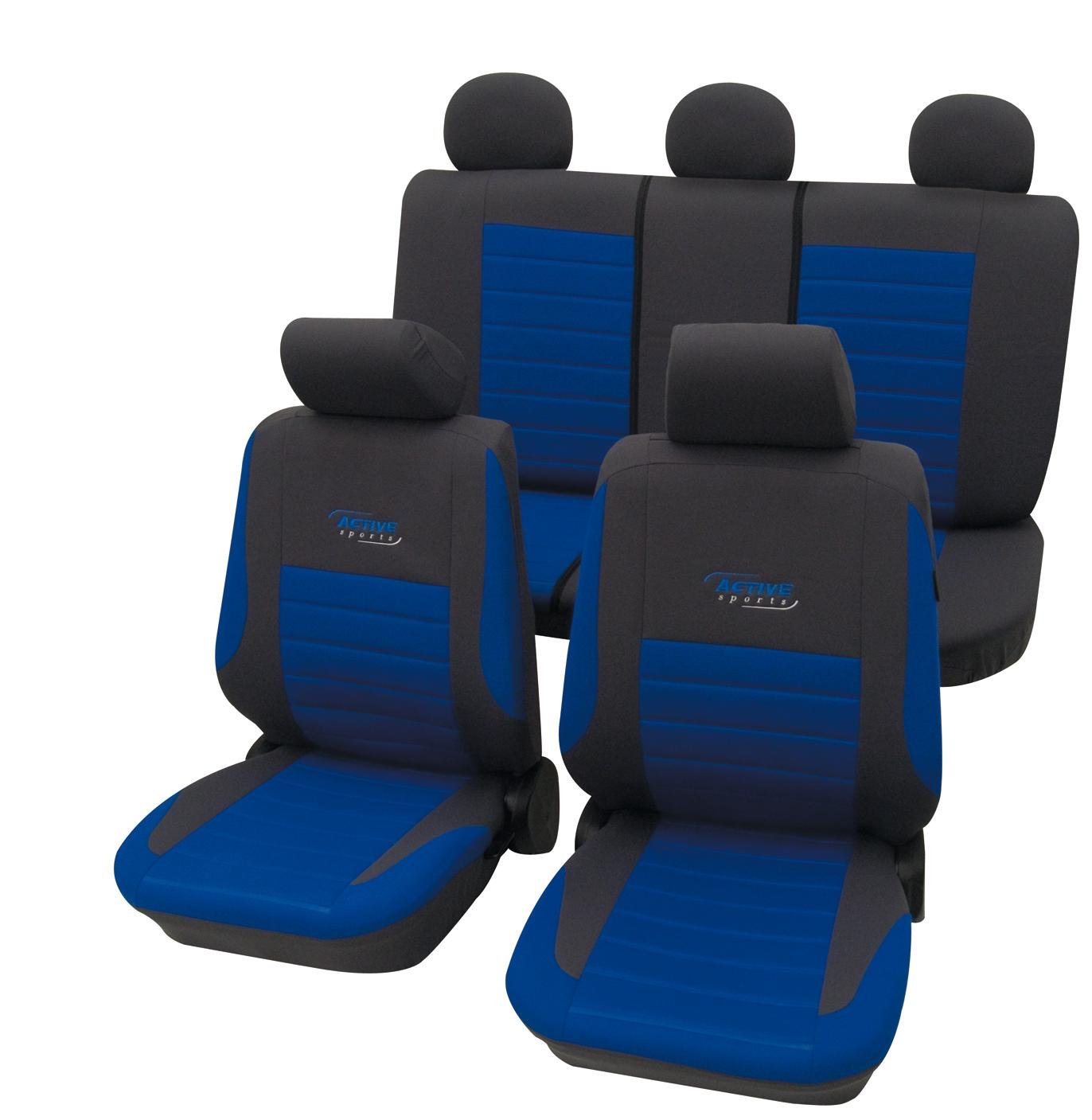 cartrend 60120 Active Sitzbezug 11teilig Polyester Blau Fahrersitz, Beifahrersitz, Ruecksitz von cartrend