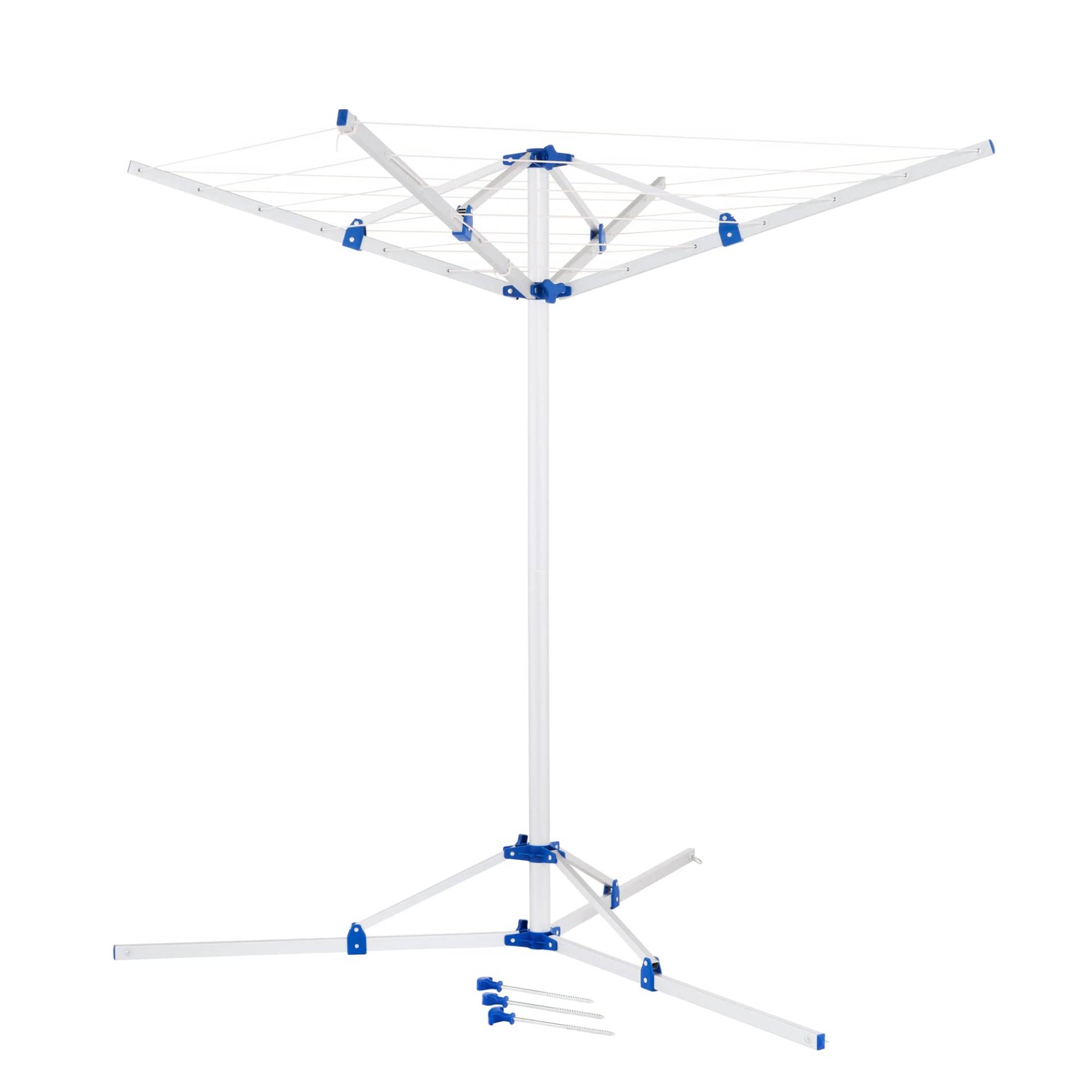 cartrend Caravan Wäschespinne Alu mit Stativ, ultraleicht mit sicherem Stand, stufenlos höhenverstellbar, witterungsbeständig, robust, zusammenklappbar, platzsparend, mit 3 Heringen und 3 Standfüßen von cartrend