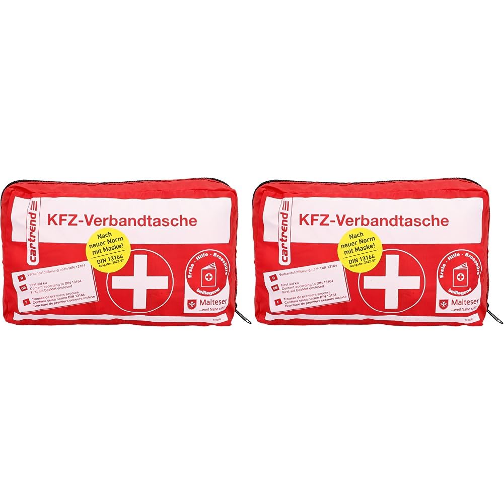 cartrend Verbandtasche Classic mit Malteser Erste-Hilfe-Sofortmaßnahmen, DIN 13164, rot, 2er Packung von cartrend