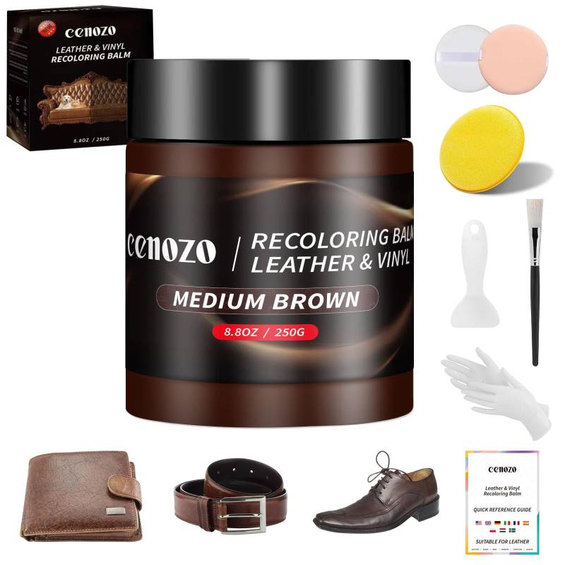 Flüssigleder Mittelbraun,Leder Reparatur Set,Lederpflege für Ledercouch,Autositz Reparatur,Vinyl Möbel,Kunstleder Reparaturset Für Reparatur Lederfarbe,Fleck,Schramme,Risse und Bleichen von cenozo