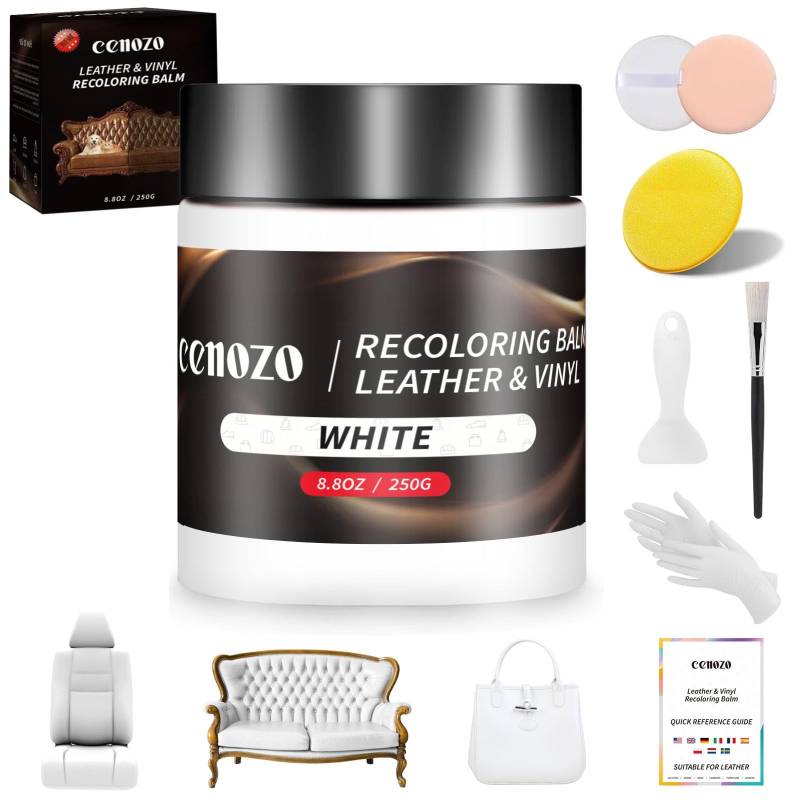Flüssigleder Weiß,Leder Reparatur Set,Lederpflege für Ledercouch,Autositz Reparatur,Vinyl Möbel,Kunstleder Reparaturset Für Reparatur Lederfarbe,Fleck,Schramme,Risse und Bleichen von cenozo