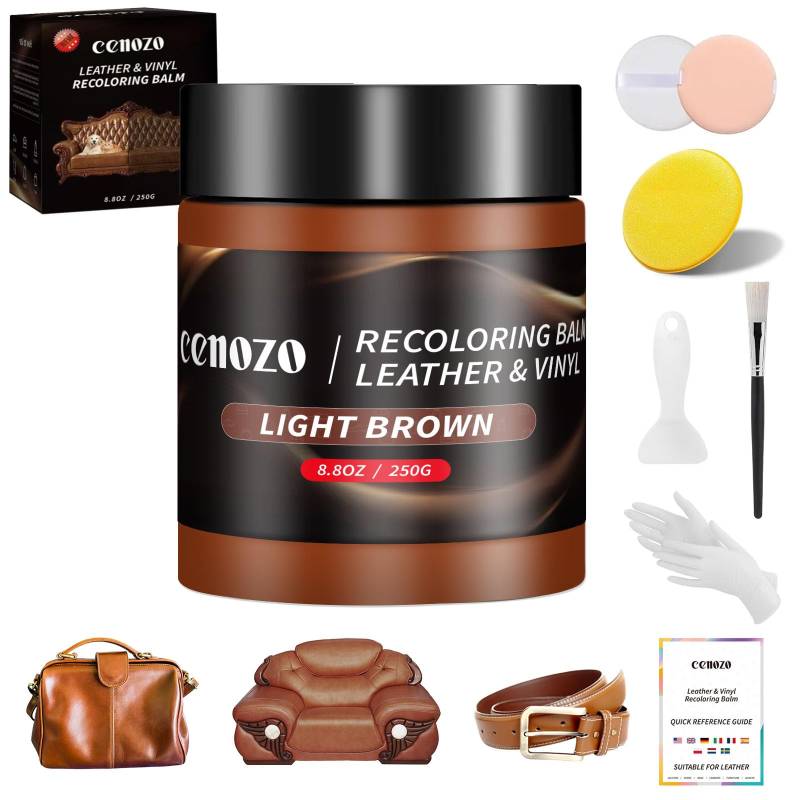 cenozo Flüssigleder Hellbraun,Leder Reparatur Set,Lederpflege für Ledercouch,Autositz Reparatur,Vinyl Möbel,Kunstleder Reparaturset Für Reparatur Lederfarbe,Fleck,Schramme,Risse und Bleichen von cenozo