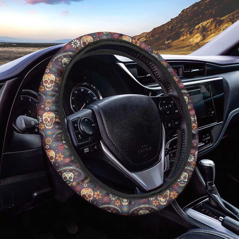 Chaqlin Sugar Skull Mexikanische Lenkradabdeckung Sichere rutschfeste Neopren-Material-Stretch-On-Stoffabdeckung für 14-15,5-Zoll-Funky-Lenkrad-Autozubehör Chaqlin Sugar Skull Mexikanische Lenkradabdeckung Sichere rutschfeste Neopren-Material-Stretch-On-Stoffabdeckung für 14-15,5-Zoll-Funky-Lenkrad-Autozubehör von chaqlin