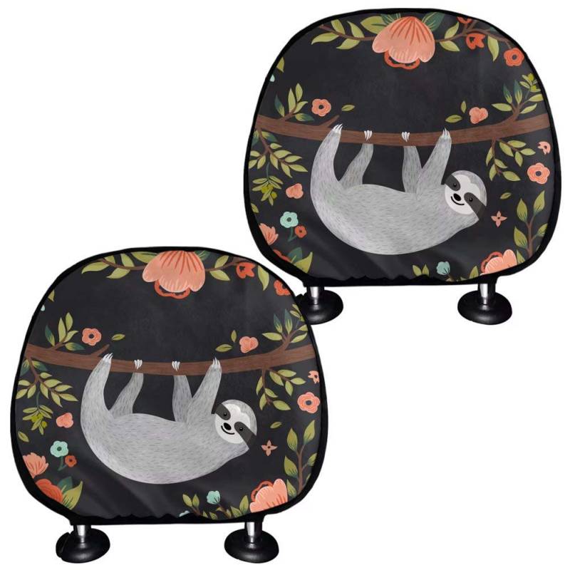 chaqlin 2er Pack Lustiges Faultier Baby Print Auto Vordersitz Kopfstützenbezüge Auto Innenzubehör Auto Kopfstützenschutz Abdeckung Universal Fit Fahrzeuge LKW SUV Van von chaqlin