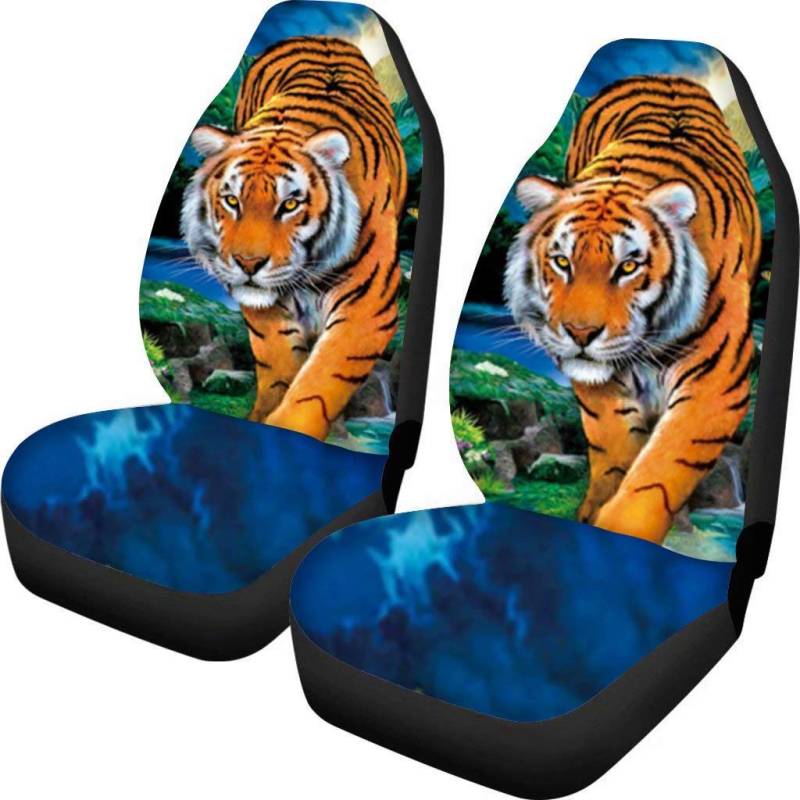 chaqlin 3D Animal Tiger Autositzbezüge Nur Vordersitze, Universal-Schalensitzschutz für die meisten Auto-SUV-Innenausstattungen von chaqlin