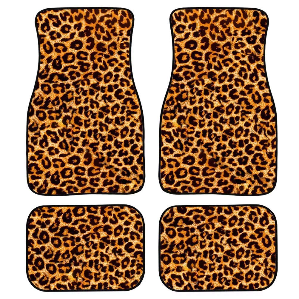 chaqlin Animal Leopard Haut vorne und hinten Fußmatten-Sets 4 Stück für Frauen Männer Autoteppiche Innenraumschutz Kfz-Zubehör von chaqlin