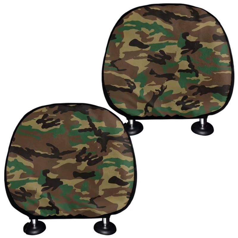 chaqlin Army Camouflage Print Auto Vordersitze Kopfstützenbezug 2er-Set Allwetter-Kopfstützenkissen Auto-Innenzubehör Dekor Universal Jeep Truck Van SUV von chaqlin