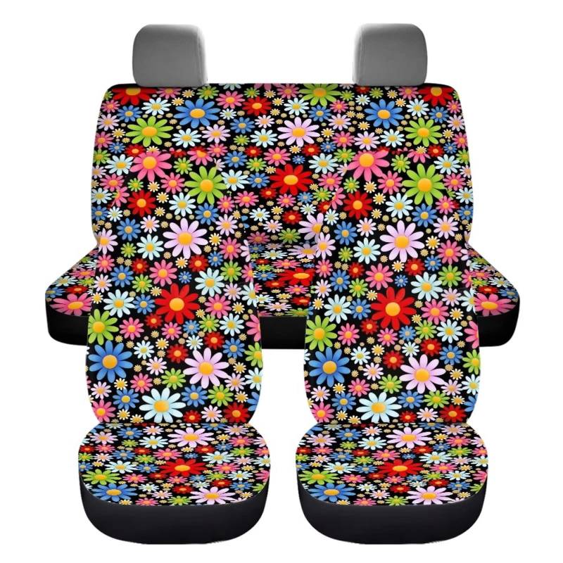 Chaqlin Art Hippie Daisy Sitzbezüge Set, 4-Pack Blühende Blumen Front Heck Fahrzeug Seat Protector Zubehör Set Universal Fit für Autos, LKW, SUV oder Van von chaqlin