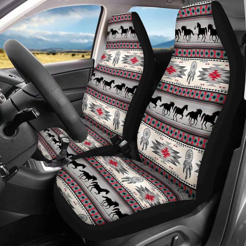 chaqlin Autositzbezüge Tribal Dreamcatcher Horse Vordersitz Nur 2 Stück Set Weiche Komfortable Winter Warme Fahrersitzbezug Muster Fit Die meisten Autos von chaqlin