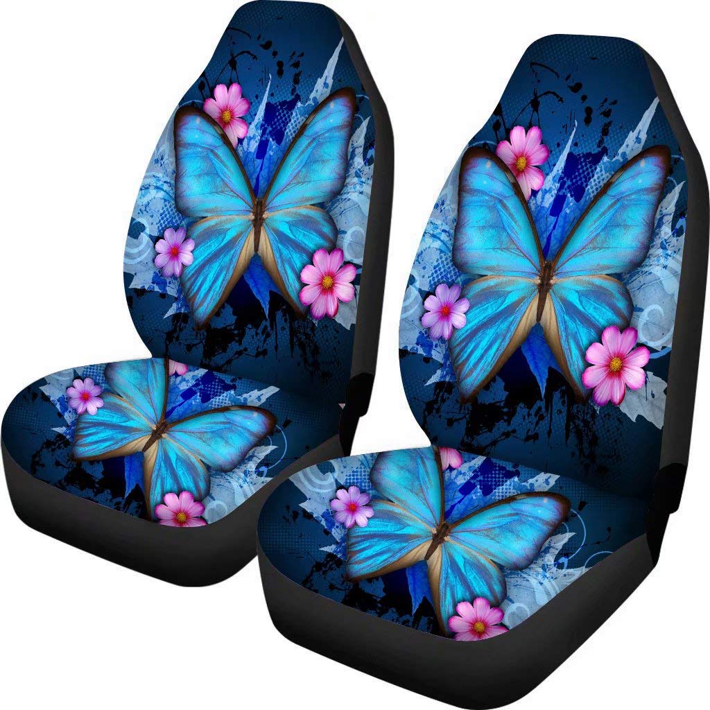 chaqlin Blue Butterfly Auto-Innenraum Sitzbezug Vordersitzschoner 2-teilig, atmungsaktiv, für die meisten Fahrzeugkatzen, Limousinen, SUVs und Vans geeignet von chaqlin