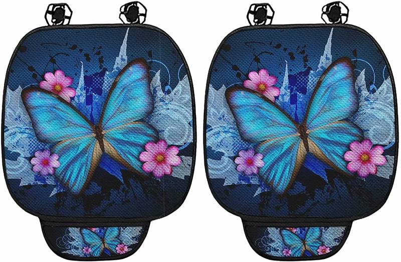 chaqlin Blue Butterfly Autositzkissen,Universal Untersitzbezüge Vordersitz für Frauen,Schmetterlinge Autositzkissenschutz mit vorderen Organizertaschen Komplettset 2er Pack von chaqlin