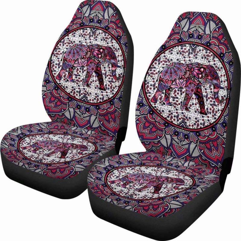 chaqlin Ethnische Mandala Boho Indian Elephant Autositzbezüge für Frauen Mädchen Fahrzeug Auto Dekoration Vordersitz Schutzhülle Tasche Komplettset von 2 Passend für die meisten PKW SUV und Van von chaqlin