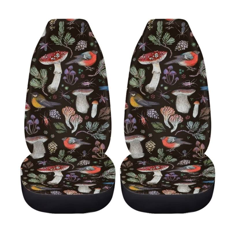 chaqlin Forest Mushroom Car Seat Covers Set,Pilz-Thema Fahrzeuge Sitzkissen Pads Universal Auto Vordersitz Protector Full Set von 2 Pcs für Damen Herren Autozubehör dekorativ von chaqlin