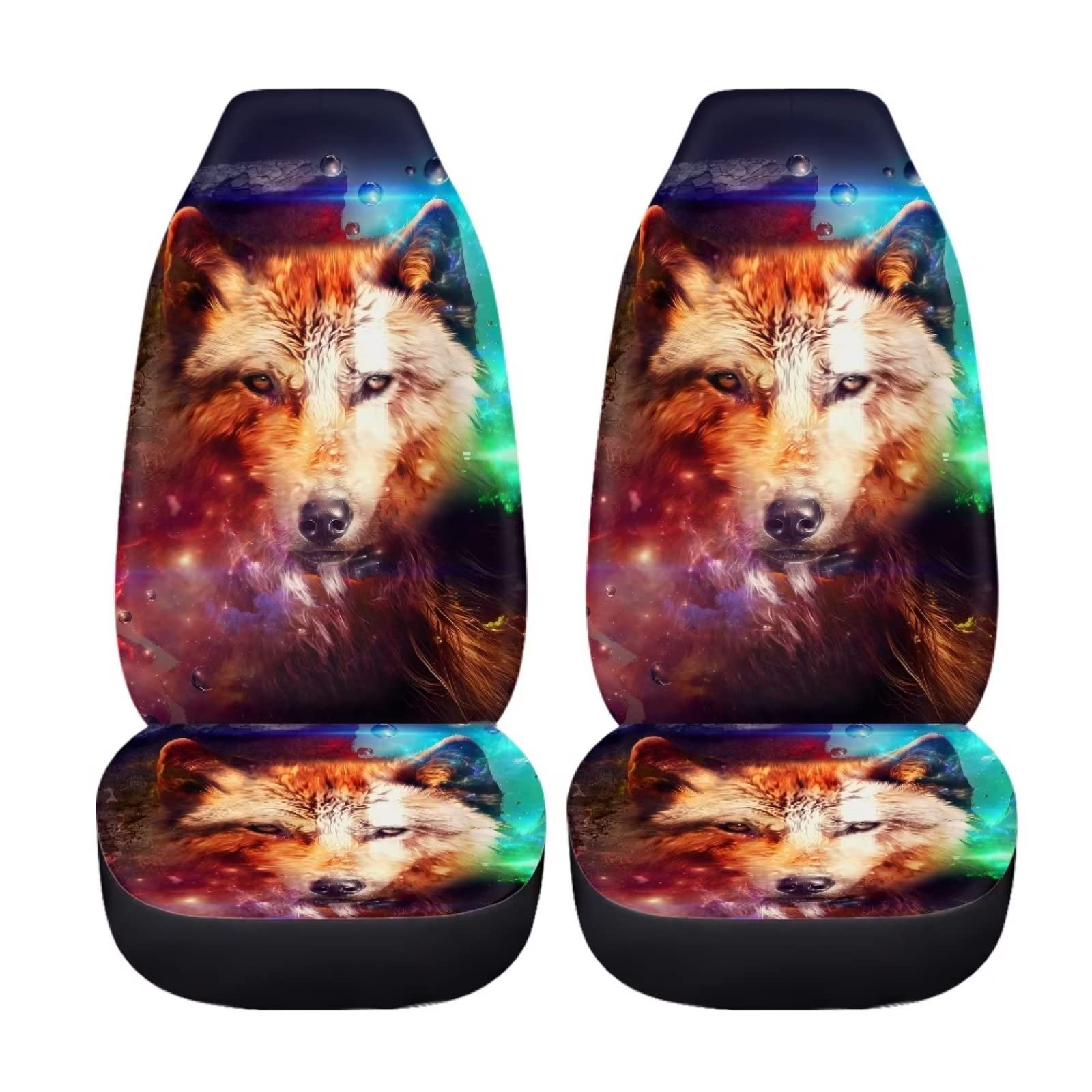 chaqlin Frauen Universal Auto Sitzbezüge Set mit 3D Bunte Wolf Print Fahrzeug Bucket Seat Cover Set von 2 Pcs Universal Auto Vordersitz Kissen Protector chaqlin Frauen Universal Auto Sitzbezüge Set mit 3D Bunte Wolf Print Fahrzeug Bucket Seat Cover Set von 2 Pcs Universal Auto Vordersitz Kissen Protector von chaqlin