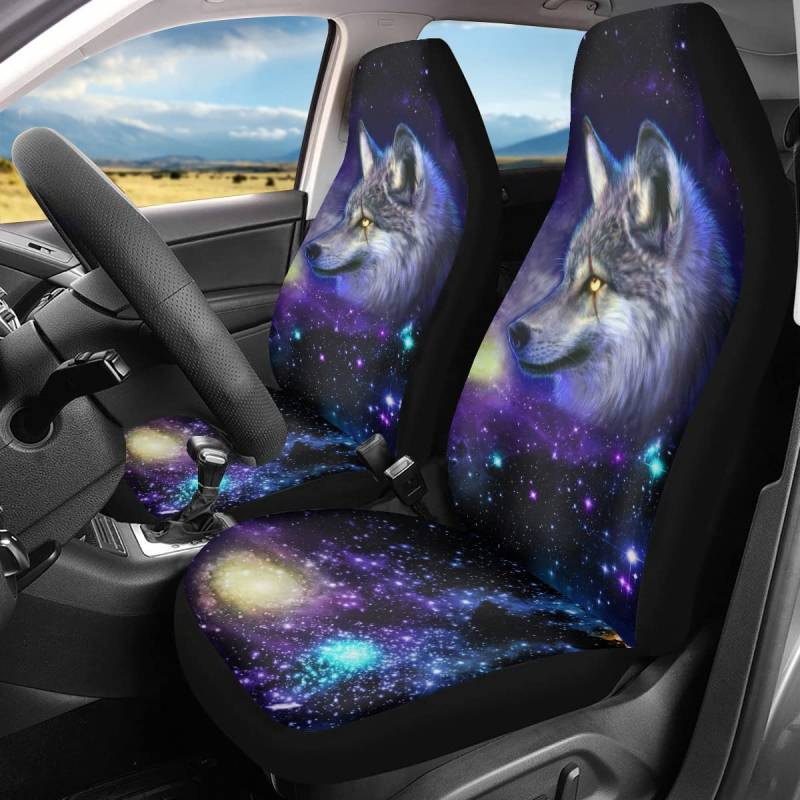 chaqlin Galaxy Animal Wolf Autositzschutz Für Universal Fit Auto Autositzbezüge Schutz Für Auto LKW Geländewagen 2 Vordersitzbezug von chaqlin