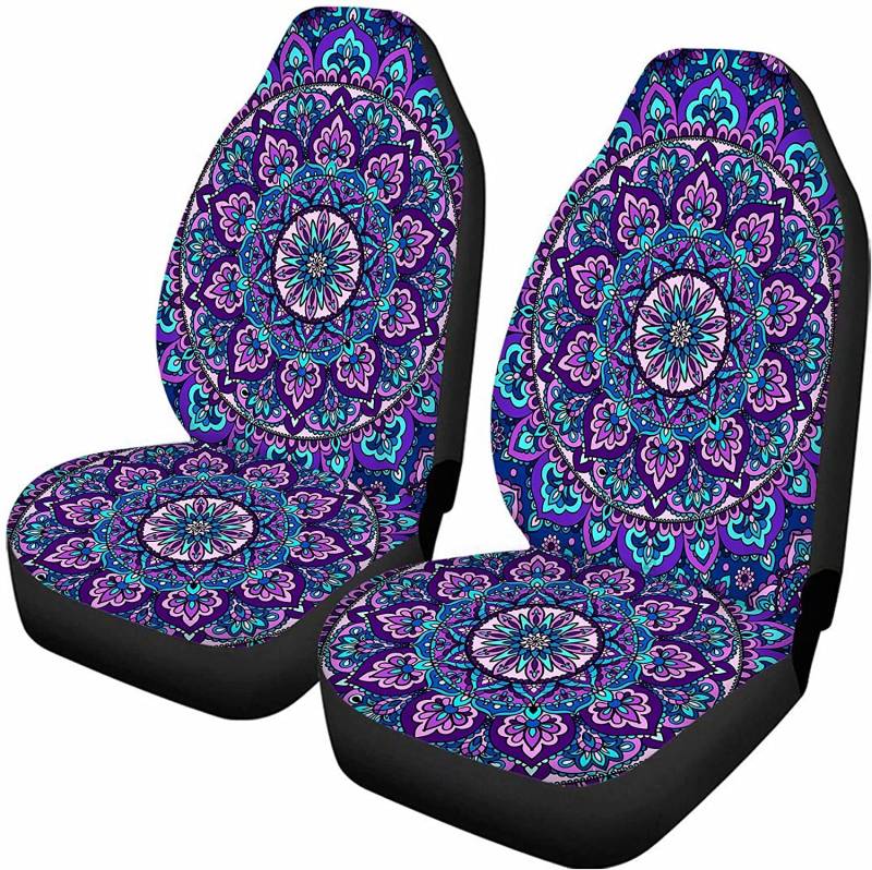 chaqlin Mandala-Lotus-Autositzbezüge, universeller Vordersitzschutz, komplettes Set, 2 Stück, für Damen und Innenbereich, mit Mandala-Lotus-Aufdruck von chaqlin