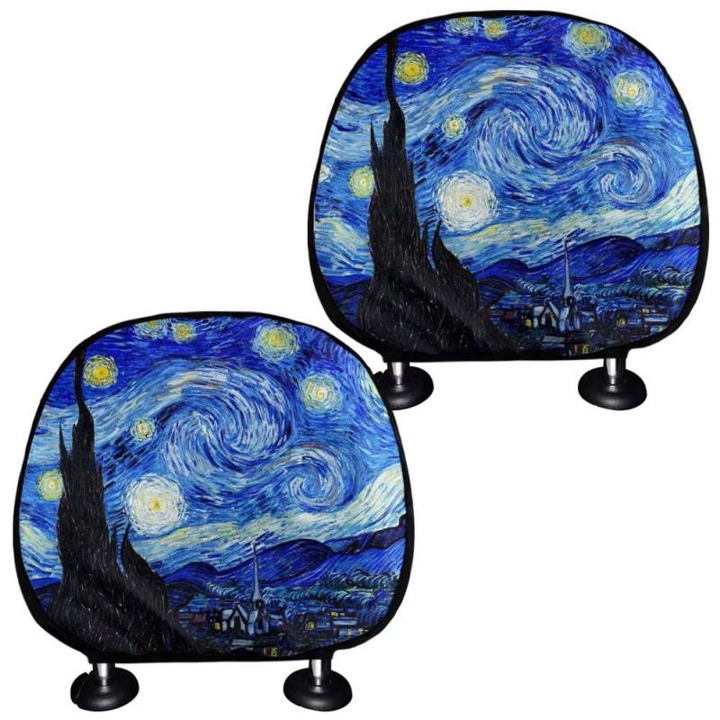 chaqlin Van Gogh Starry Sky Print Kopfstützenbezüge Komplettset 2 Stück für Autos SUV Jeep Trucks, personalisiertes Auto-Interieur-Zubehör Dekor Kopfstützenschutz von chaqlin