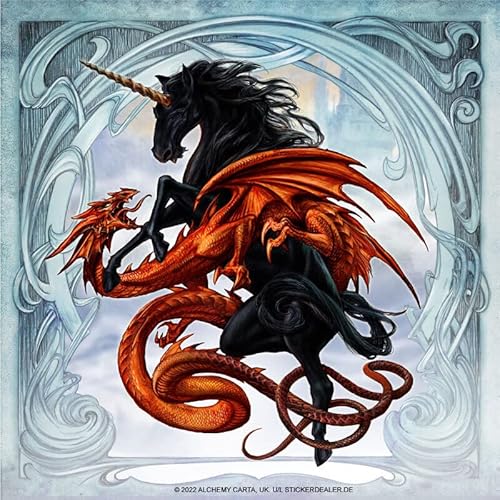 Alchemy Aufkleber Dragon and Unicorn Sticker Fantasy Einhorn Drachen ca. 10x10 cm von chemstickattack